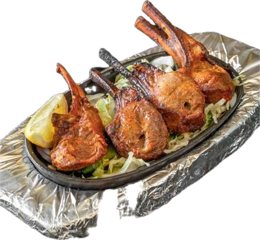 Lamb rib chops marinated in spices and yogurt baked in clay tandoor oven. Served in sizzling platter with sautéed onions, bell pepper, cabbage, carrot and spinach. Comes with a choice of basmati or brown rice or plain naan.